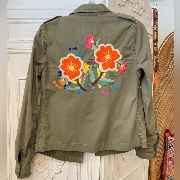 Lucky Brand 90s Y2K Embroidered Military Khaki Army Green Shirt Jacket Retro - Picture 1 of 15